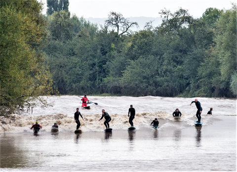 Surfing the Severn River, England, United Kingdom