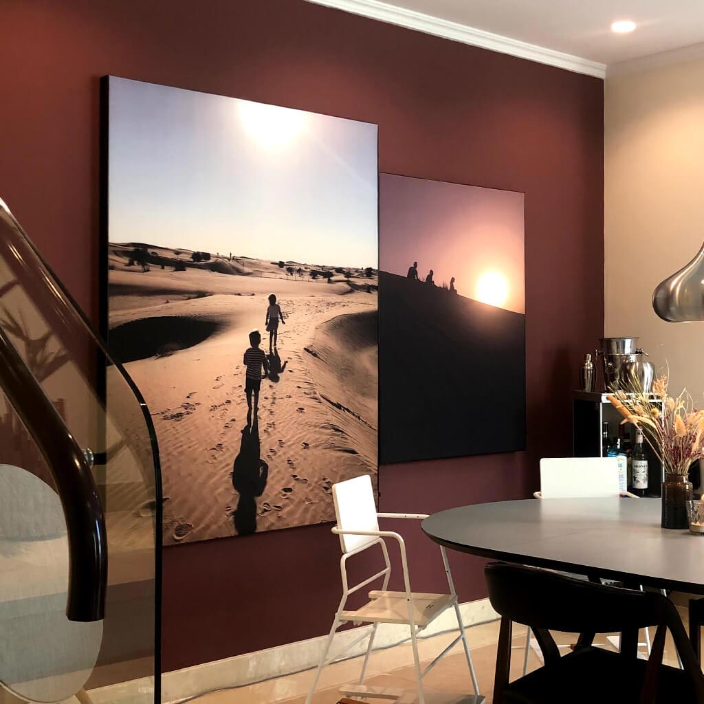 Dining area with 2 acoustic pictures on wall to reduce reverberation