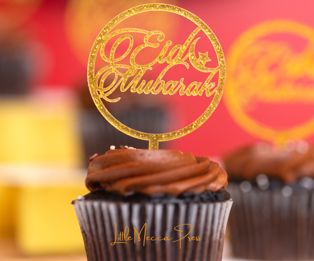 Cupcake topper disque Eid Mubarak - Doré