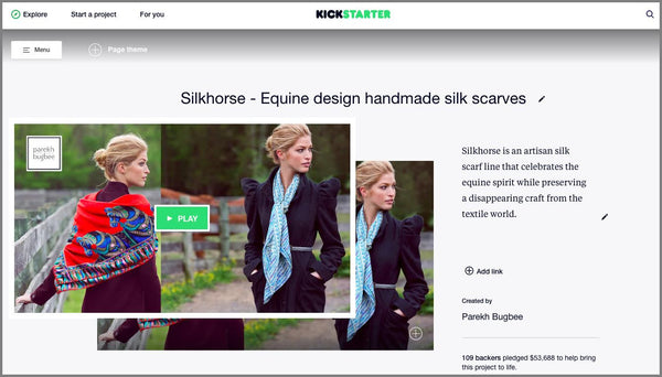 Kickstarter Silkhorse - Equine design ethically handmade artisanal silk scarves for women by Parekh Bugbee 