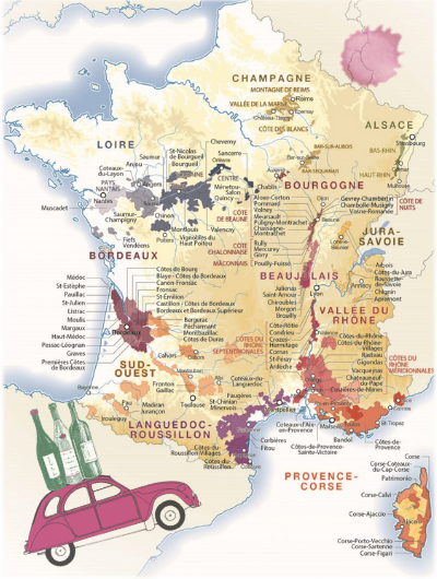 Vinhos bio da França - mapa das regiões franceses