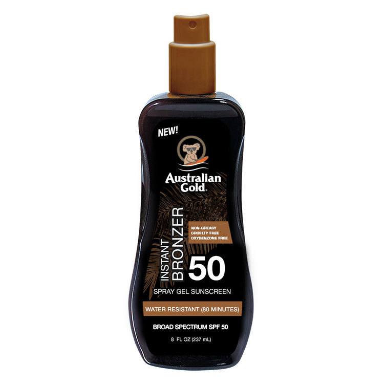 Se Australian Gold - Solcreme Lotion Spray, Spf 50 M/bronzer 237ml - Solcreme - Hos Frisøren & Baronen hos Frisøren og Baronen