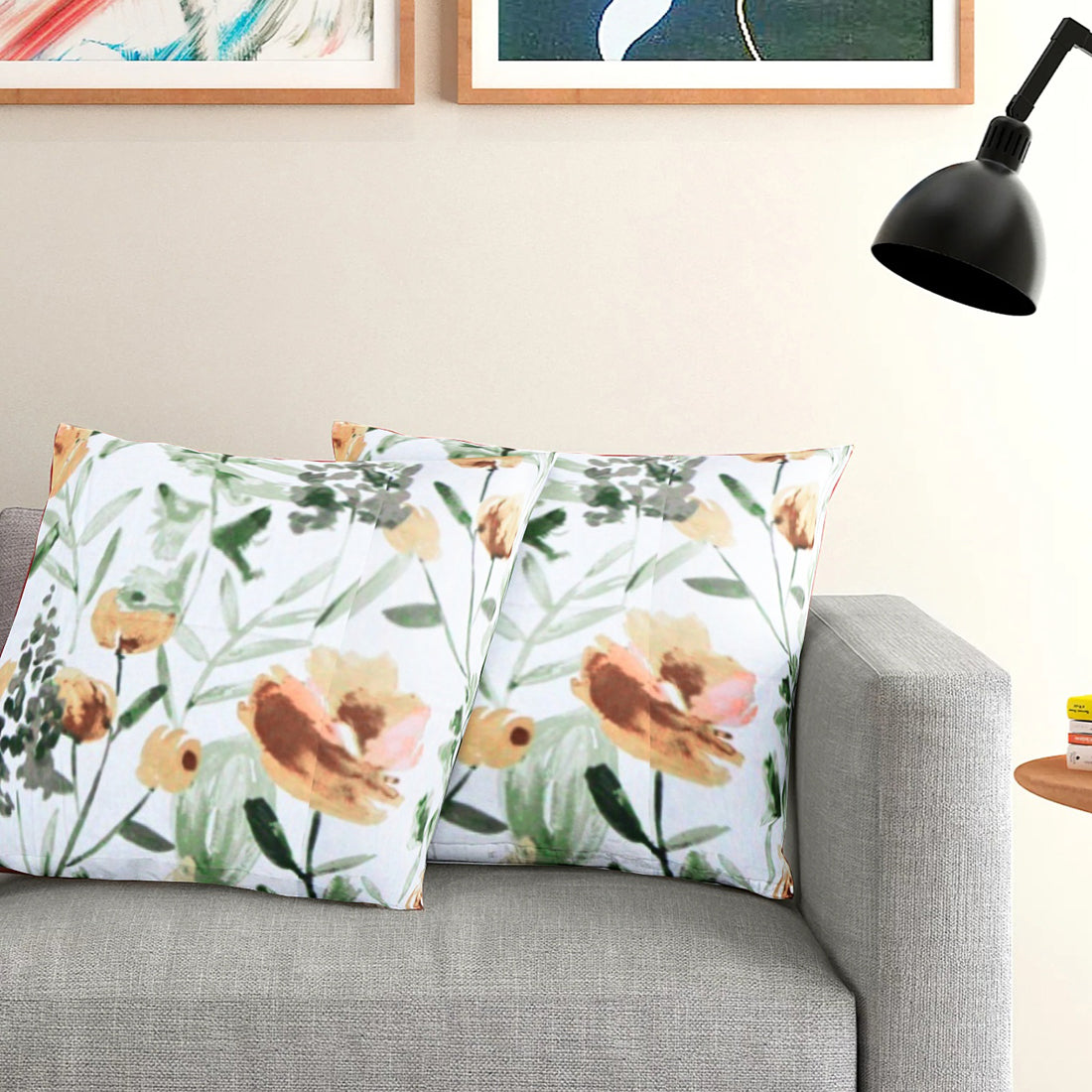 Printed Floral Cotton Cushion Cover set - Brown