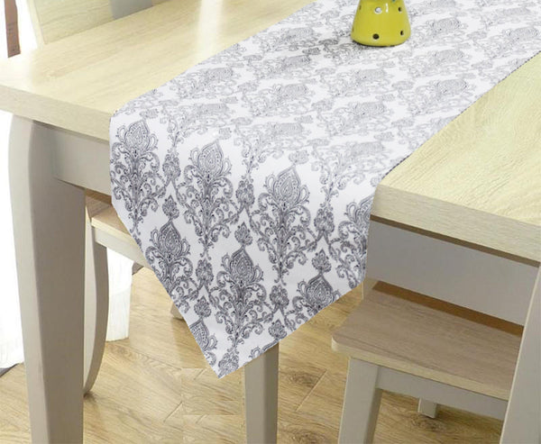 Cotton 300 TC Motif Table Runner for 6 Seater Table - Grey