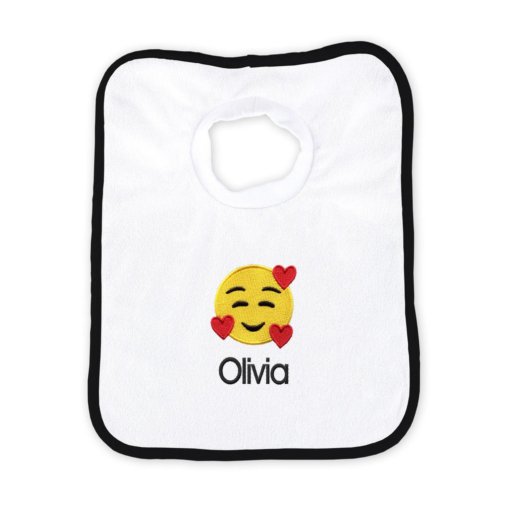 Personalized Smiling Face Smiling Eyes Emoji Bib – Designs by Chad