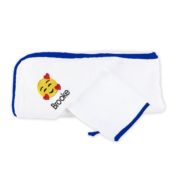 Personalized Smiling Hearts Emoji Hooded Towel Set