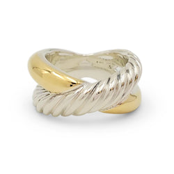 David Yurman Sterling Silver and Yellow Gold Crossover Ring