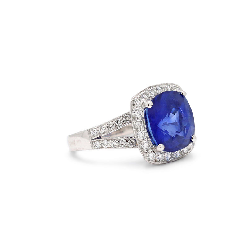 AGL Certified 6.70ct Sapphire and Diamond Ring