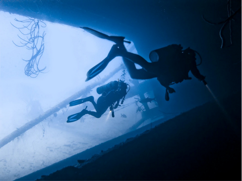 Divers in wreck 