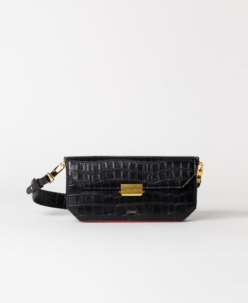 black croc clutch