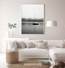 Load image into Gallery viewer, Foggy Forest Lake Sailing Photo Print
