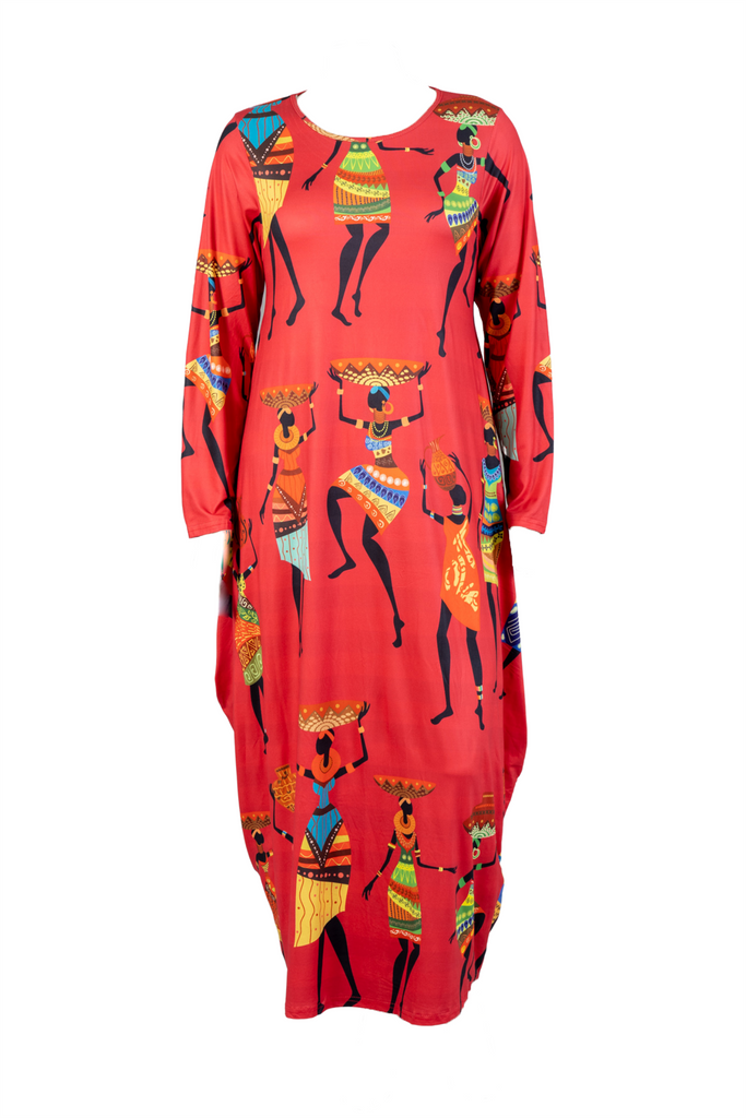 CHH21022LS Long Sleeve Print Knit Maxi Dress - One Size (6-PCS PRE-PACK- 6 Assorted Colors) ($20.00 Each)