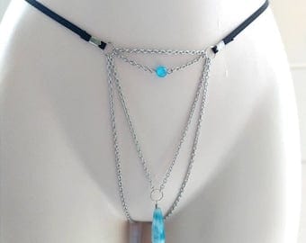 Open G-string chain with drop Exciter Blue Chalcedony Stone, Crotchless  Lingerie, Sexy Exotic Slave Intimate underwear, Adult BDSM sex toys |  Pornhint