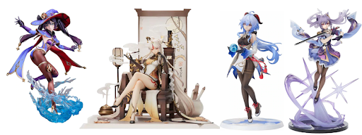 Genshin Impact Mona, Ningguang, Ganyu, and Keqing figures