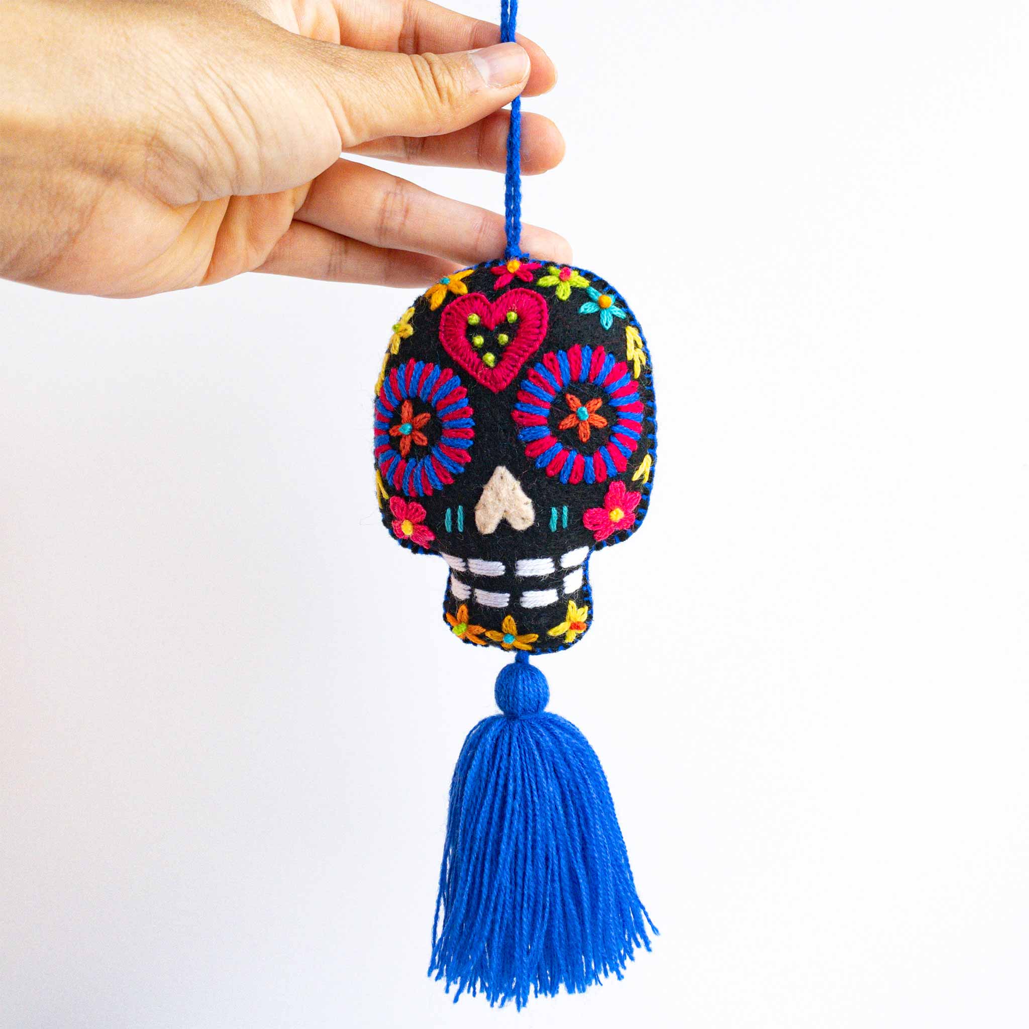 Black Embroidered Sugar Skull Embroidered Tassels for Bags – Xula Handmade