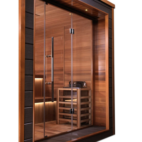 2023 Golden Designs Narvik 2 Person Outdoor-Indoor Traditional Steam Sauna  (GDI-8202-01) - Canadian Red Cedar Interior