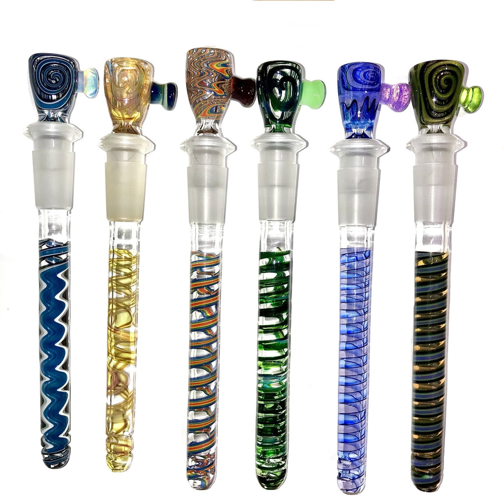 Q-Factor Glass Linework Downstem and Slide Sets, six different sets shown