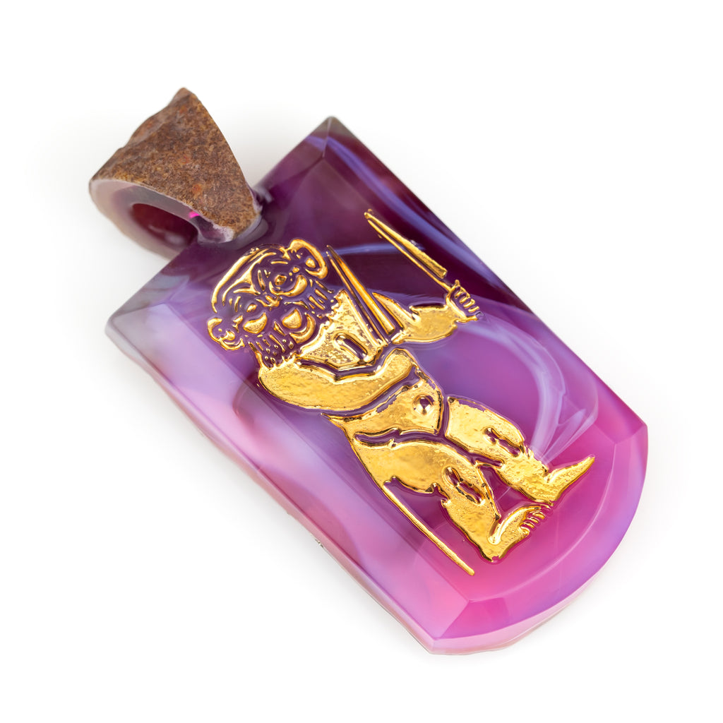 The God Bes in 23K Gold Luster Inlaid on a Purple Mix Glass Tablet