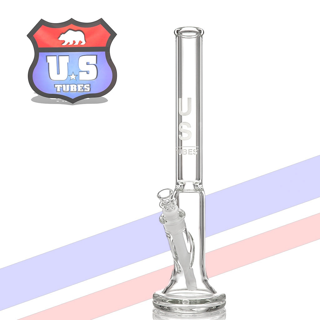 US Tubes Hybrid Tube with Logo and Angled Blue and Red Stripes in background