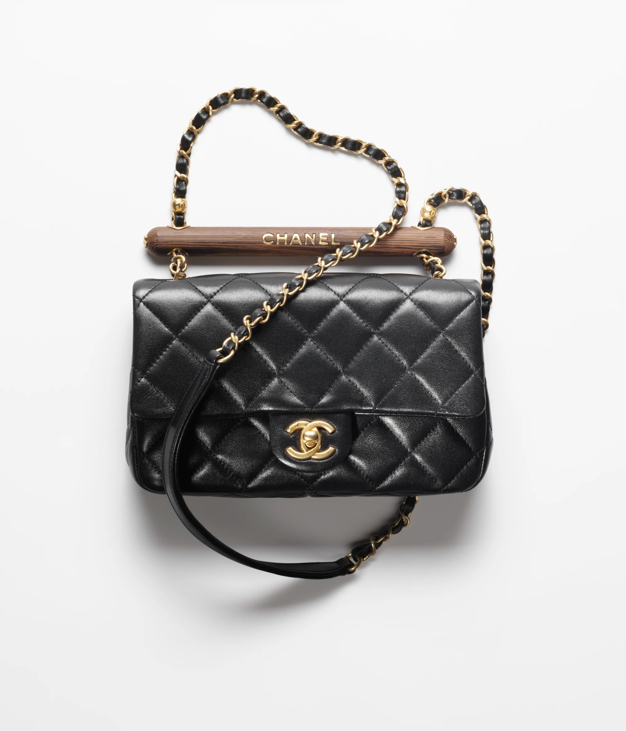 Chanel Small Flap Bag with Wenge Wood Top Handle AS4151