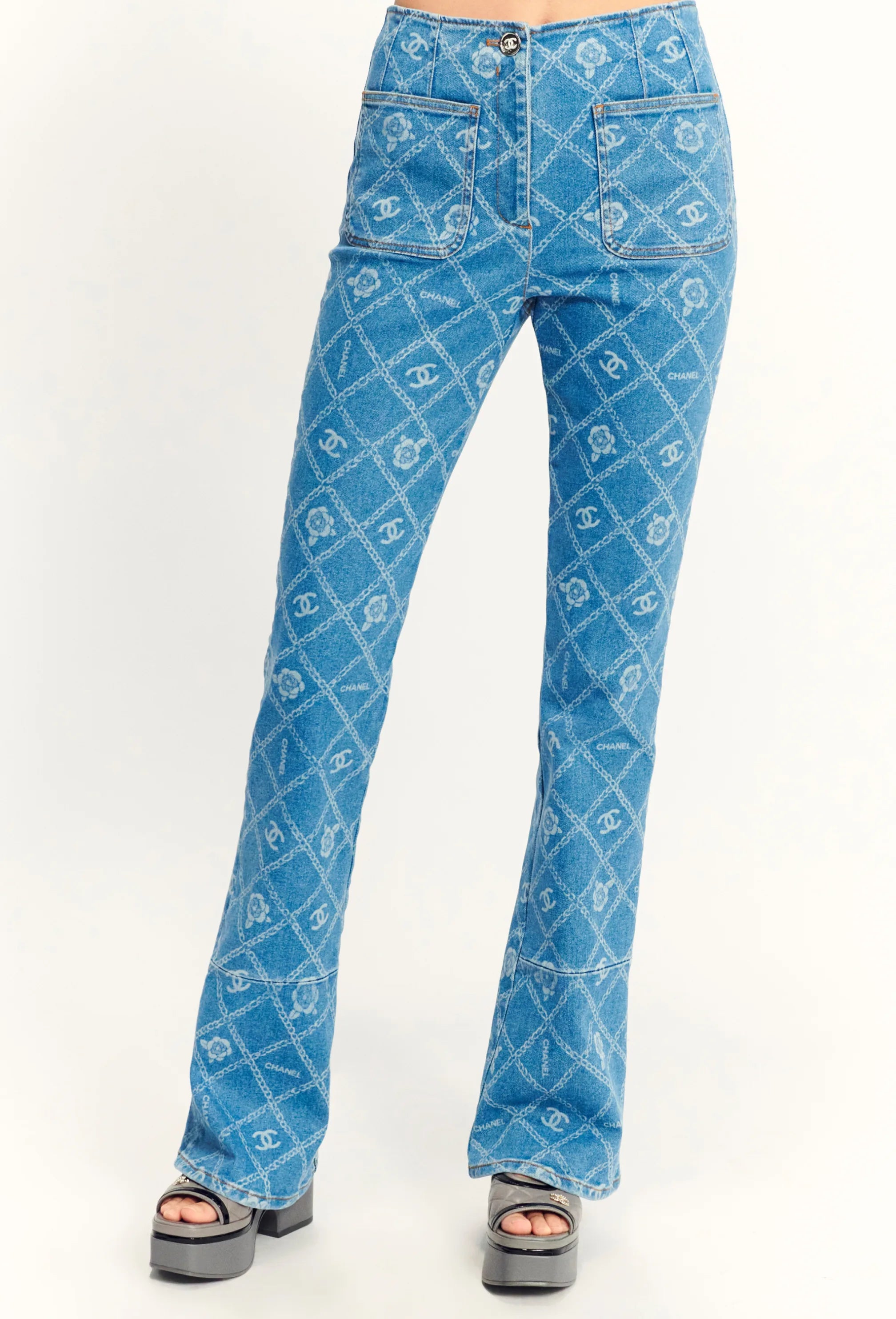 Chanel CC Printed Denim Jeans 23A
