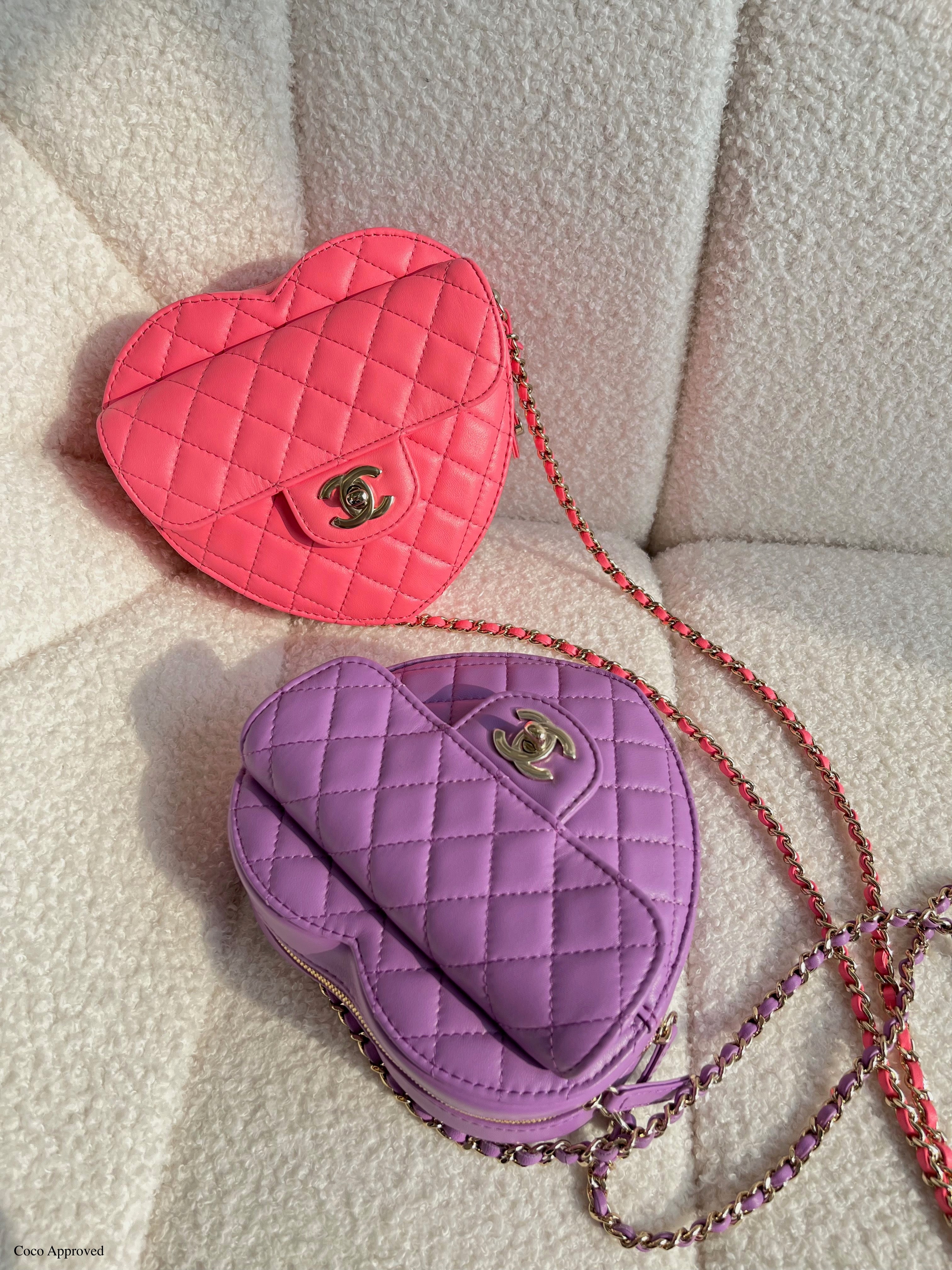 Chanel 22S Heart Clutch with Chain in Pink Lambskin | Dearluxe