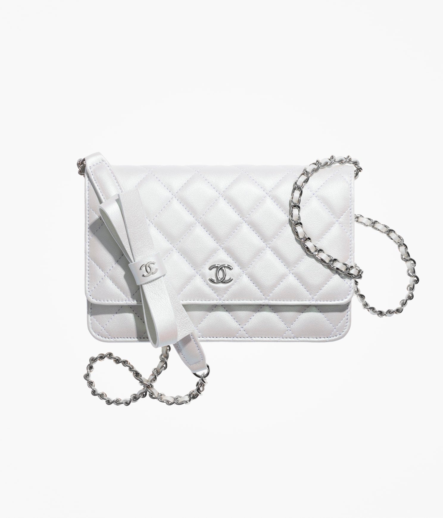 Chanel CC Ribbon Wallet on Chain Iridescent White