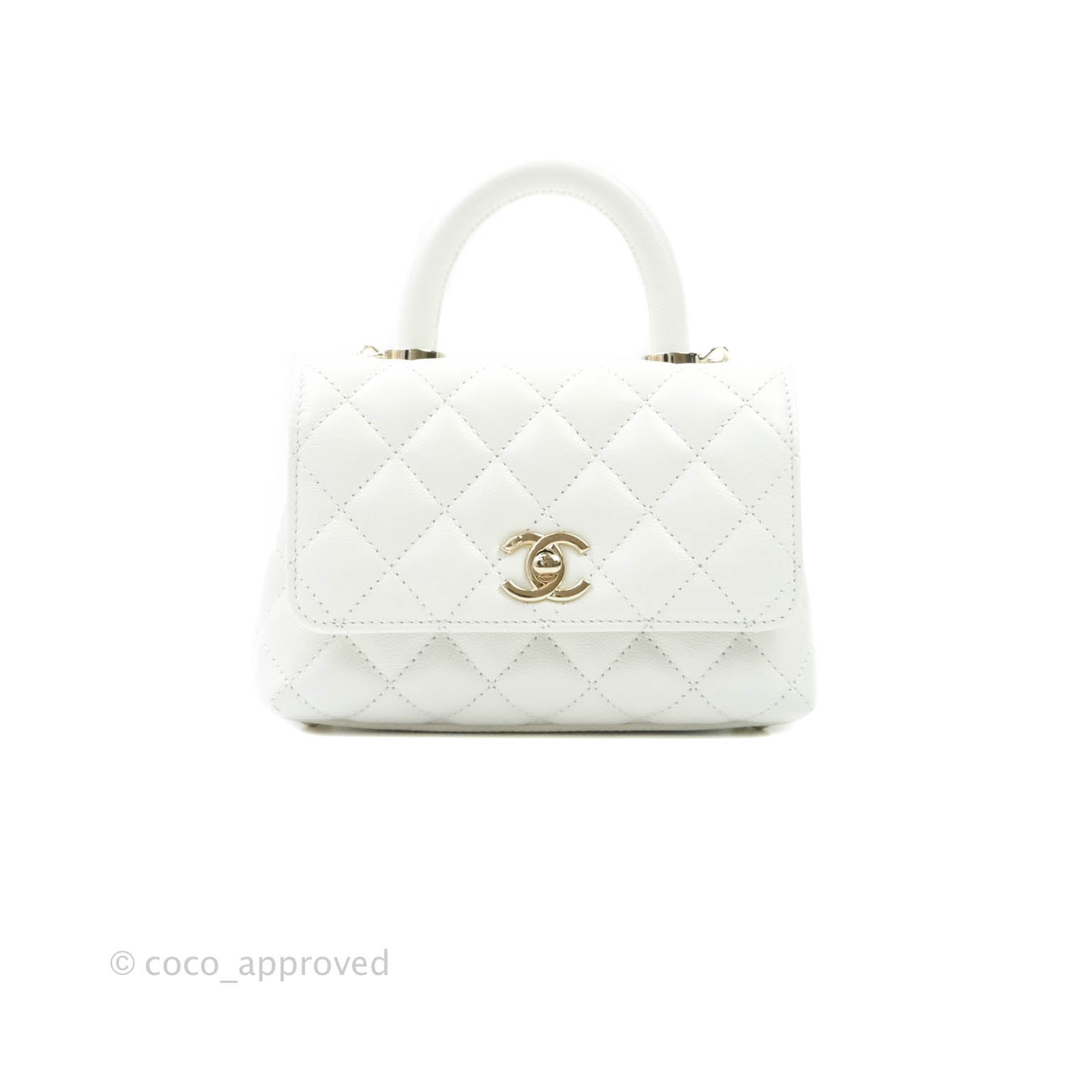 Chanel Extra Mini Coco Handle Quilted White Caviar Gold Hardware Coco Approved Studio