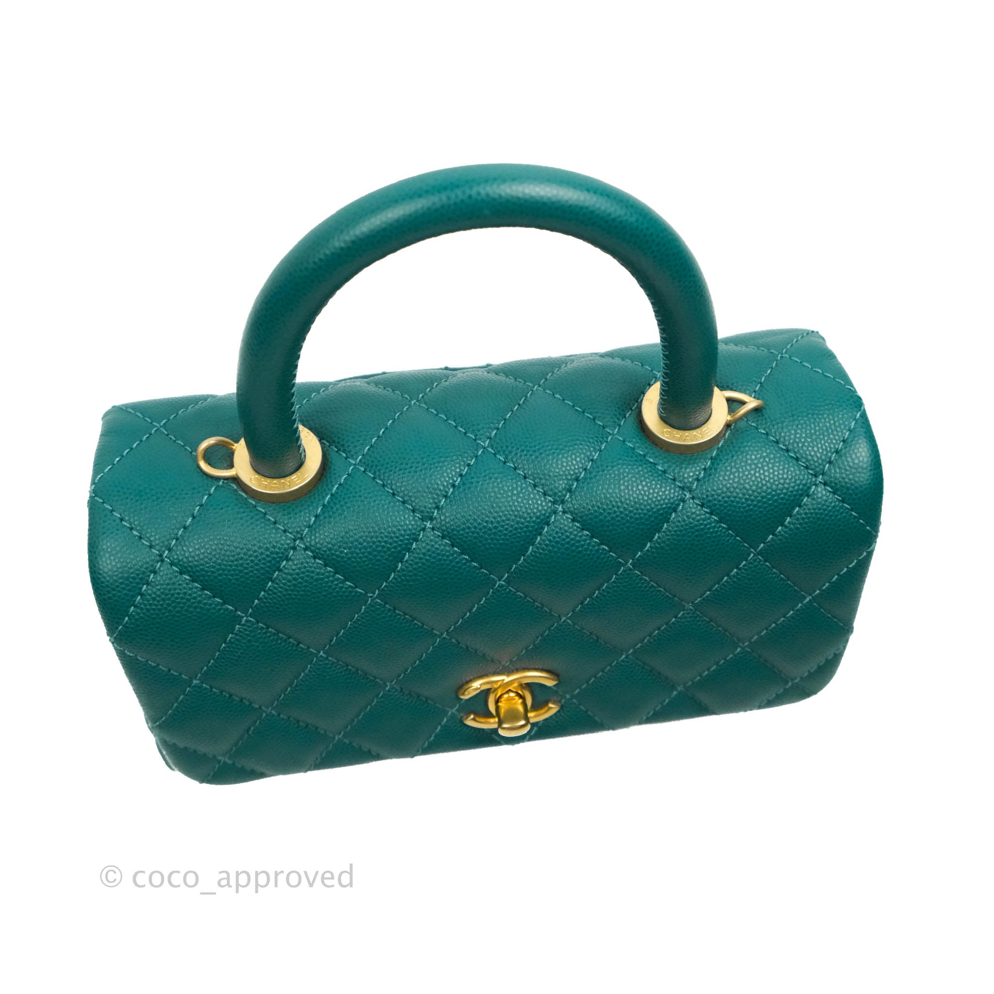 Chanel Small Quilted Coco Handle Teal Green Caviar Gold Hardware – Coco  Approved Studio