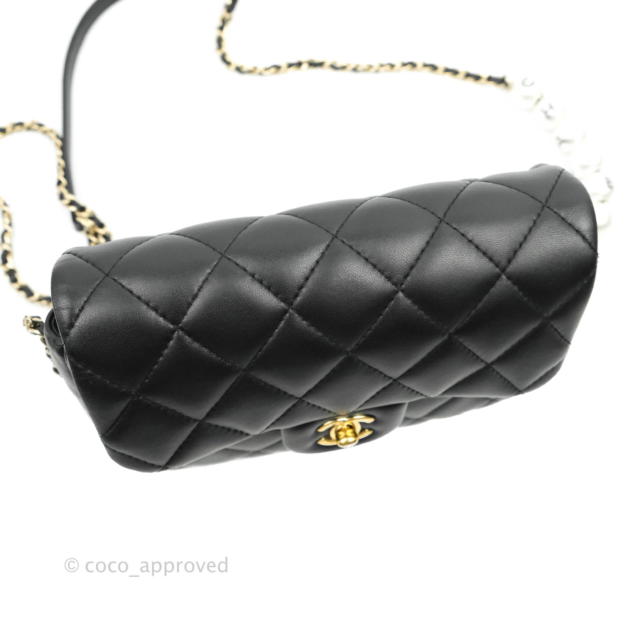 Chanel Mini Flap Bag with Giant Pearl Chain Lambskin Black LGHW
