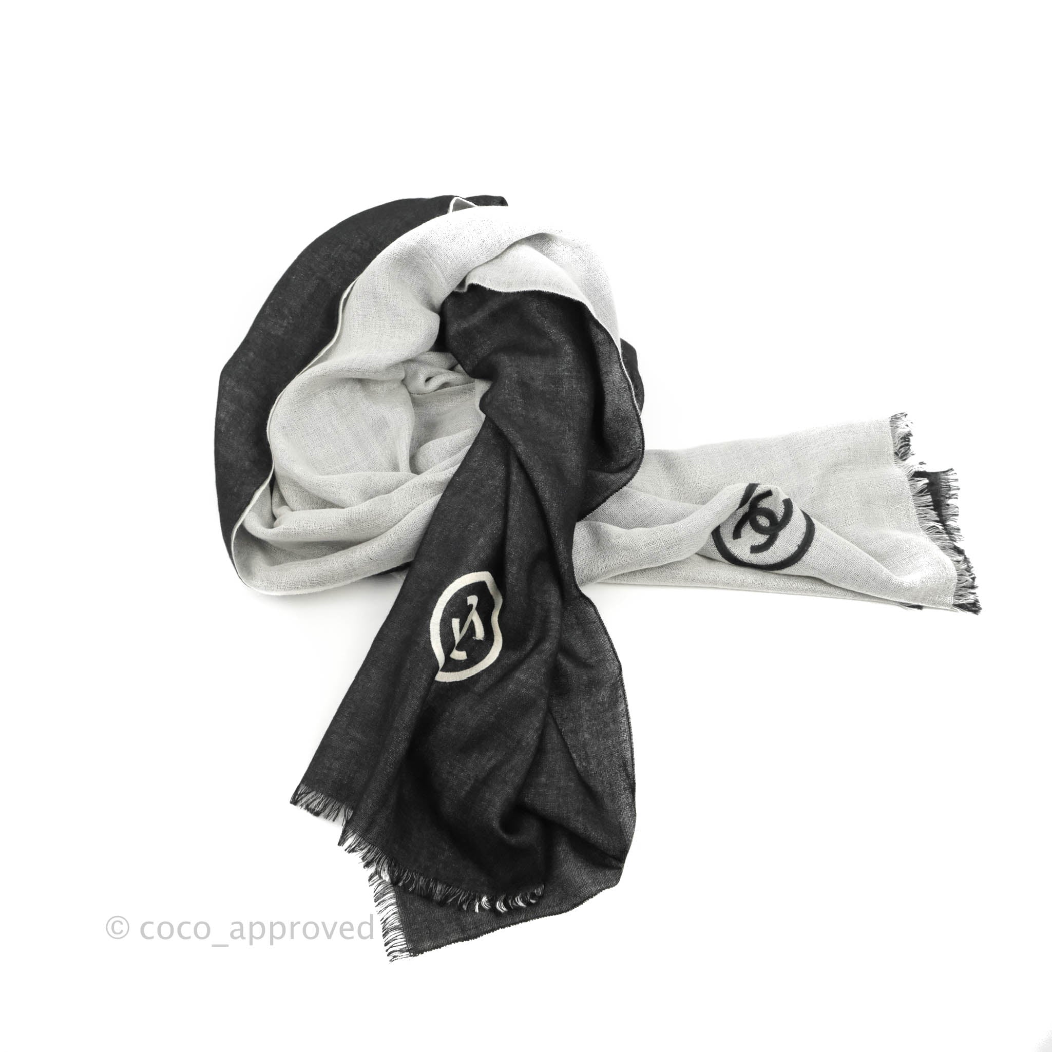 Authentic Chanel Cashmere Scarf Black and White Womens Fashion Watches   Accessories Scarves on Carousell