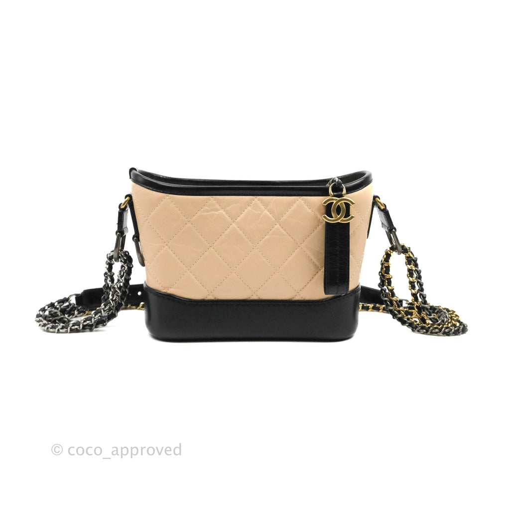Chanel Quilted Small Gabrielle Hobo Black Beige Aged Calfskin – Coco  Approved Studio