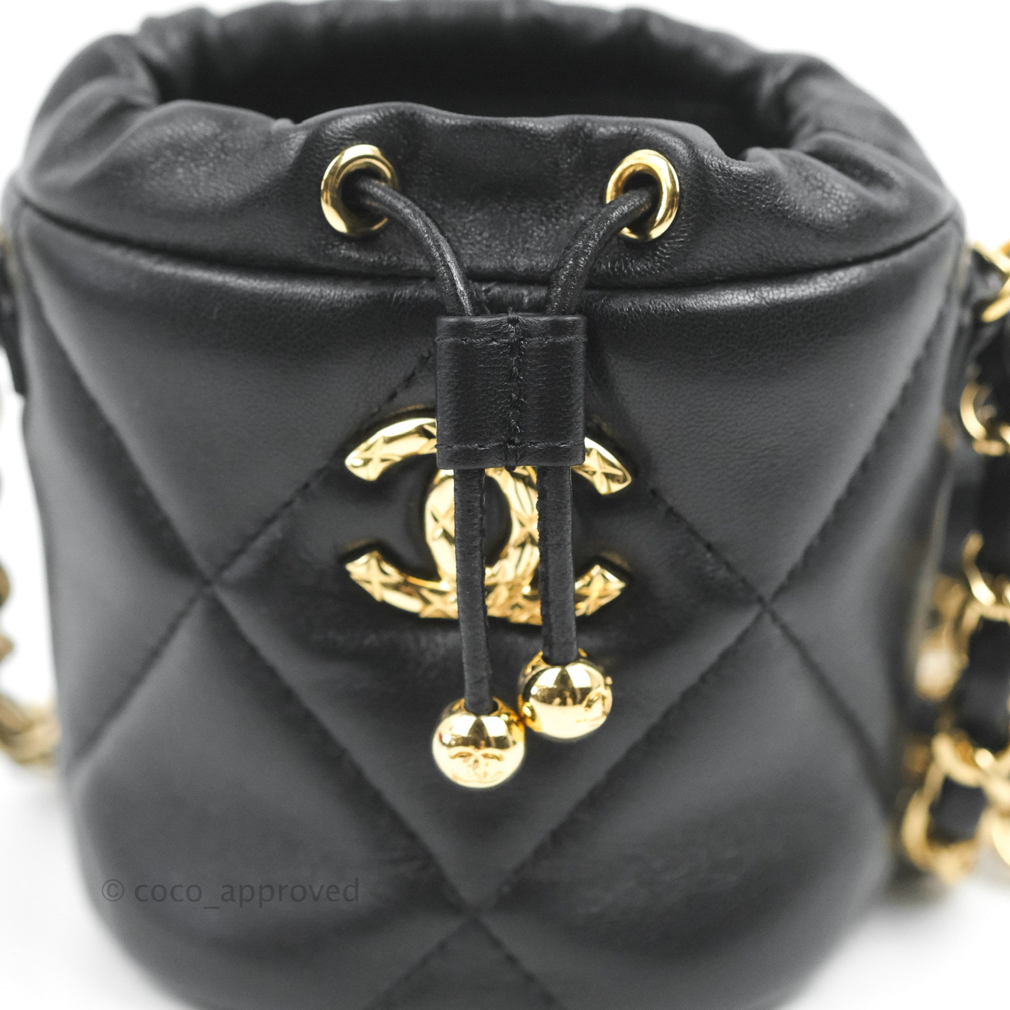 Chanel Mini Bucket Bag with Fluffy Chain Black Lambskin Gold Hardware –  Coco Approved Studio