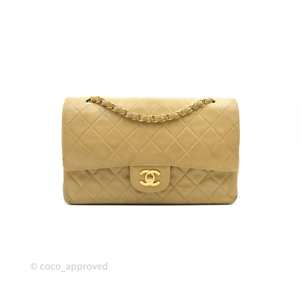 Chanel Beige Quilted Lambskin Leather Medium Classic Vintage Double Flap  Shoulder Bag  STYLISHTOP