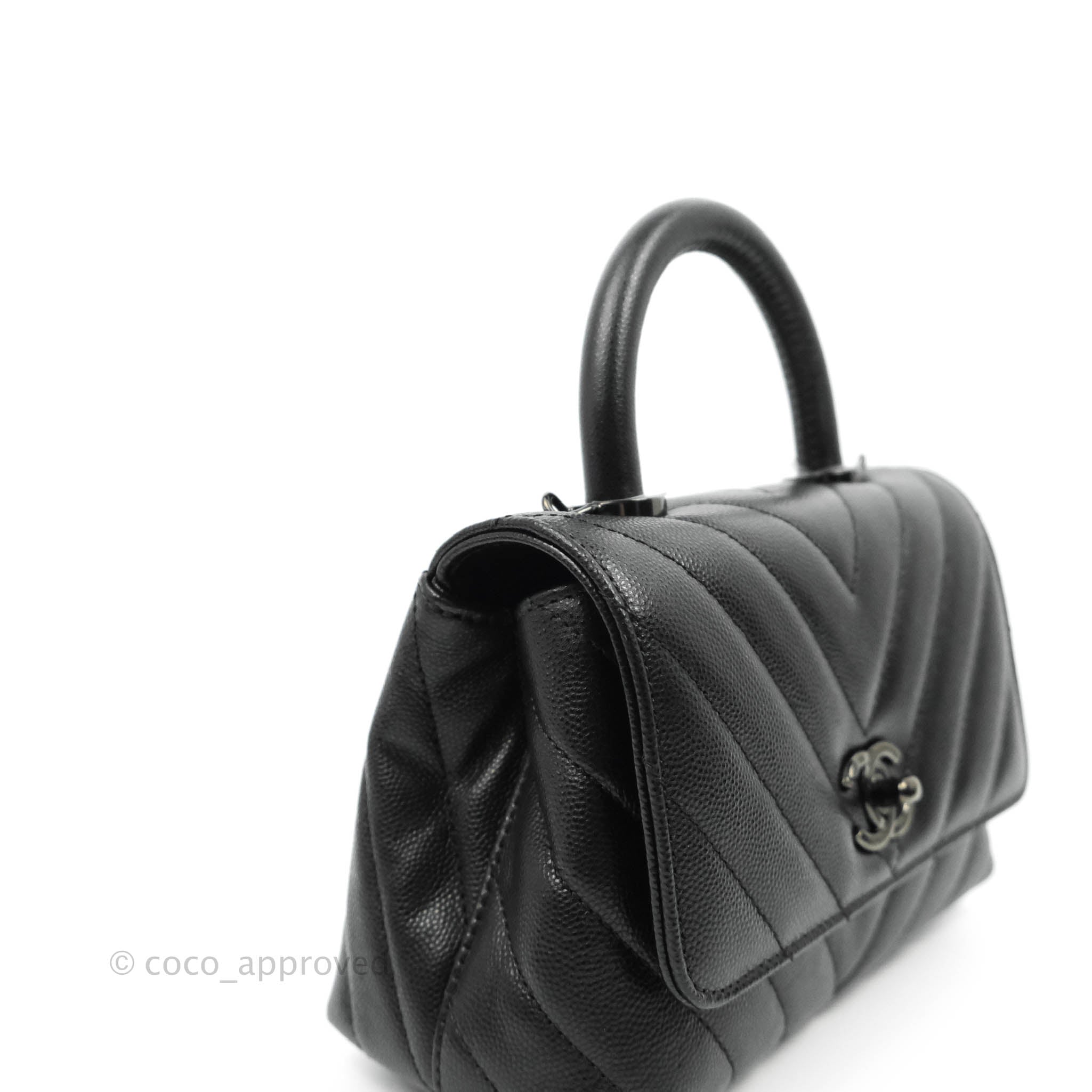 Chanel Extra Mini Chevron Coco Handle Bag So Black Caviar – Coco Approved  Studio