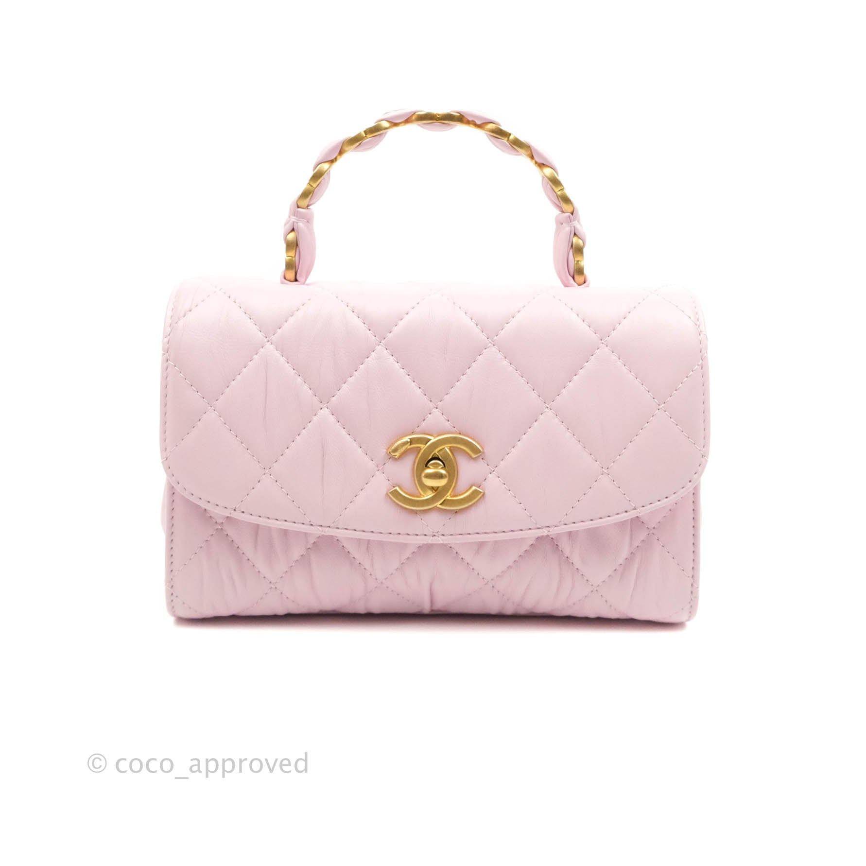 Authentic Chanel Pink Crumpled Lambskin Mini Flap Bag with Top Handle  Luxury Bags  Wallets on Carousell