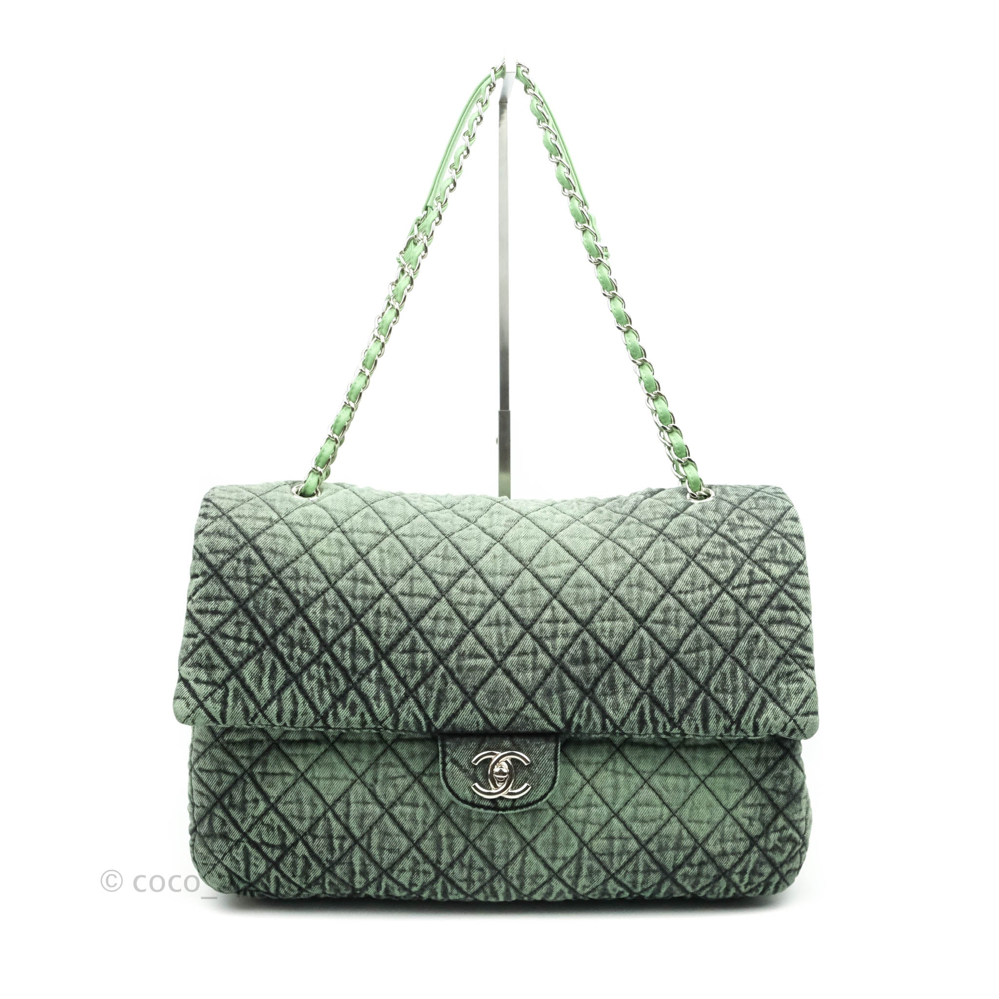 chanel green denim flap