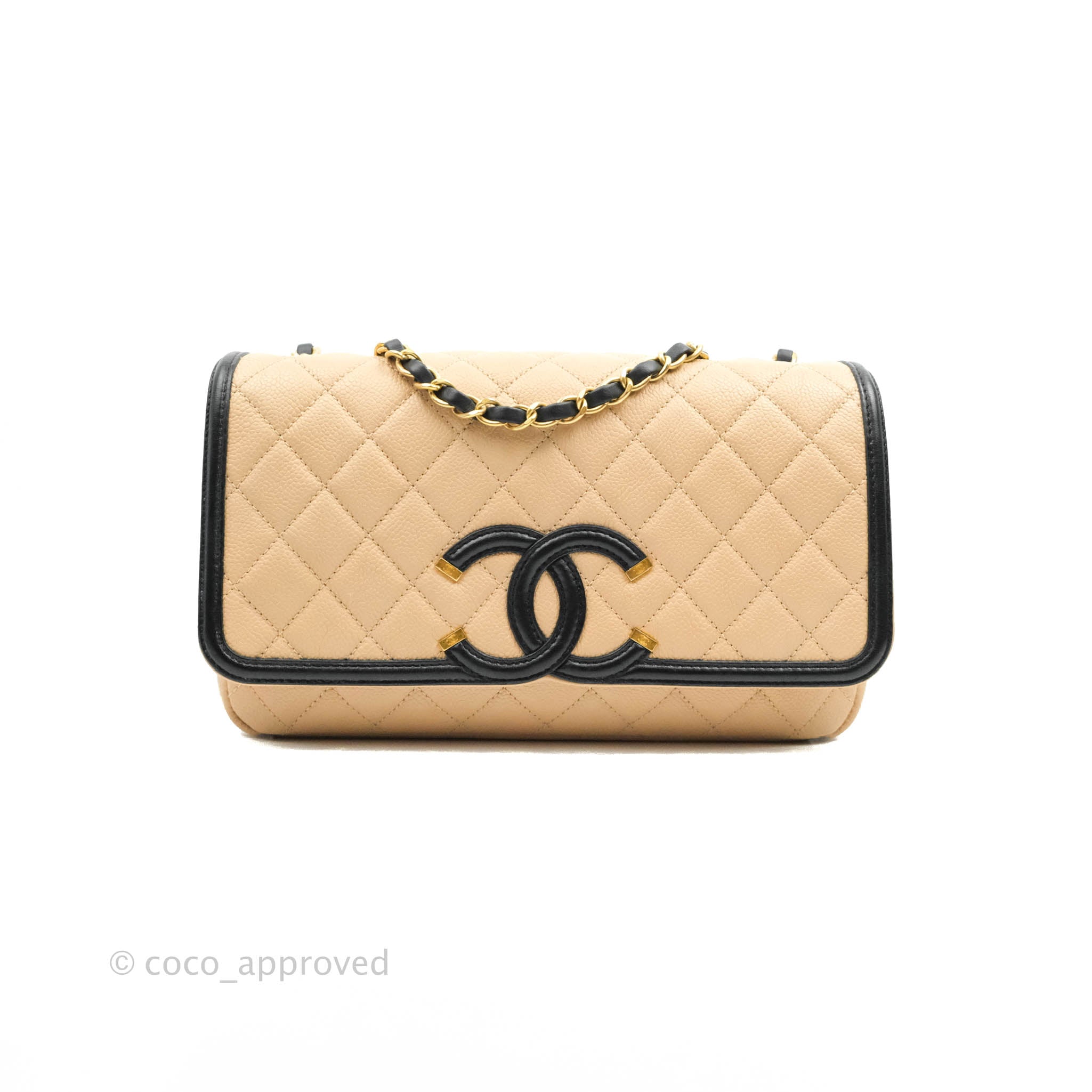 chanel filigree flap beige black