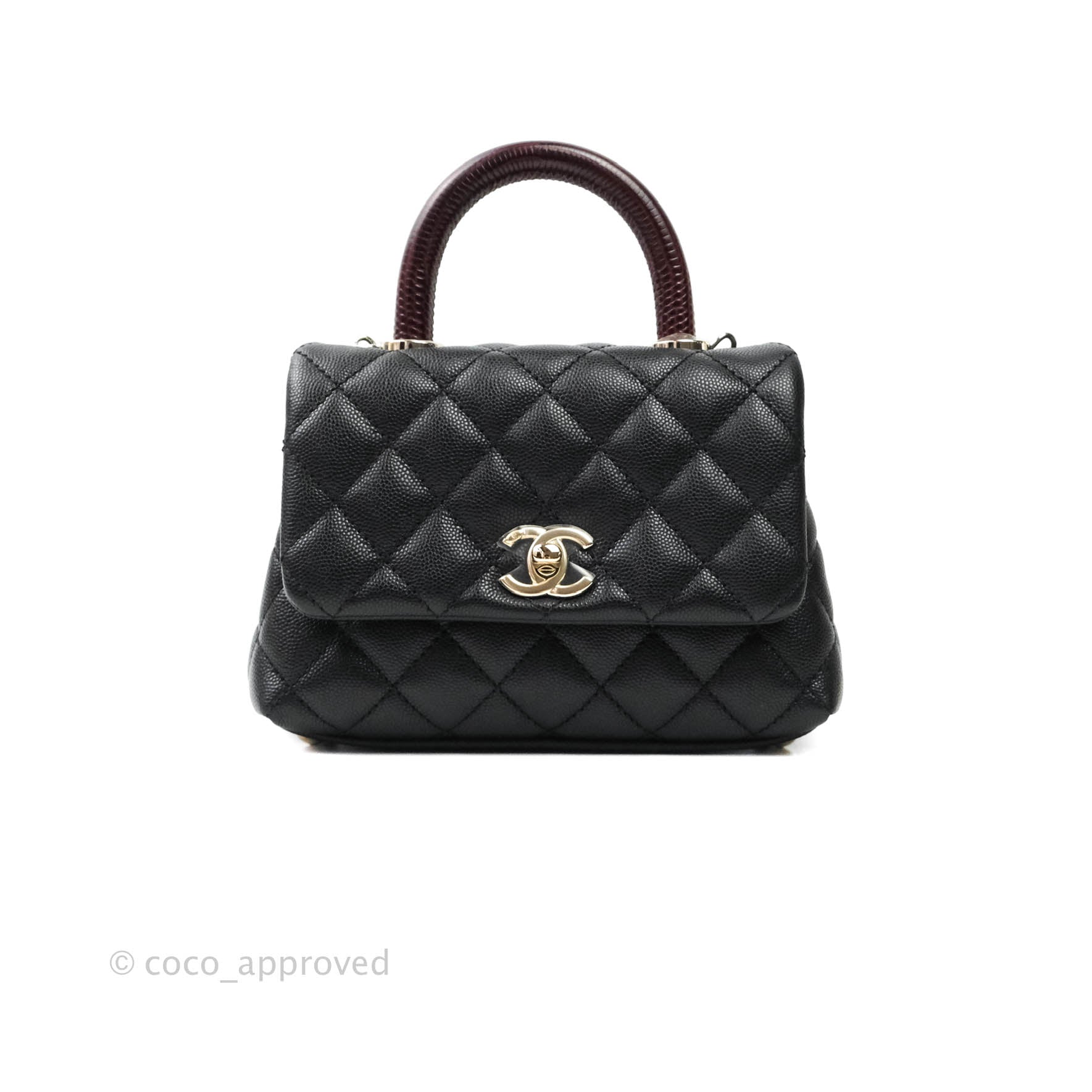 Chanel Extra Mini Coco Handle Quilted Black Caviar Lizard Embossed Han Coco Approved Studio