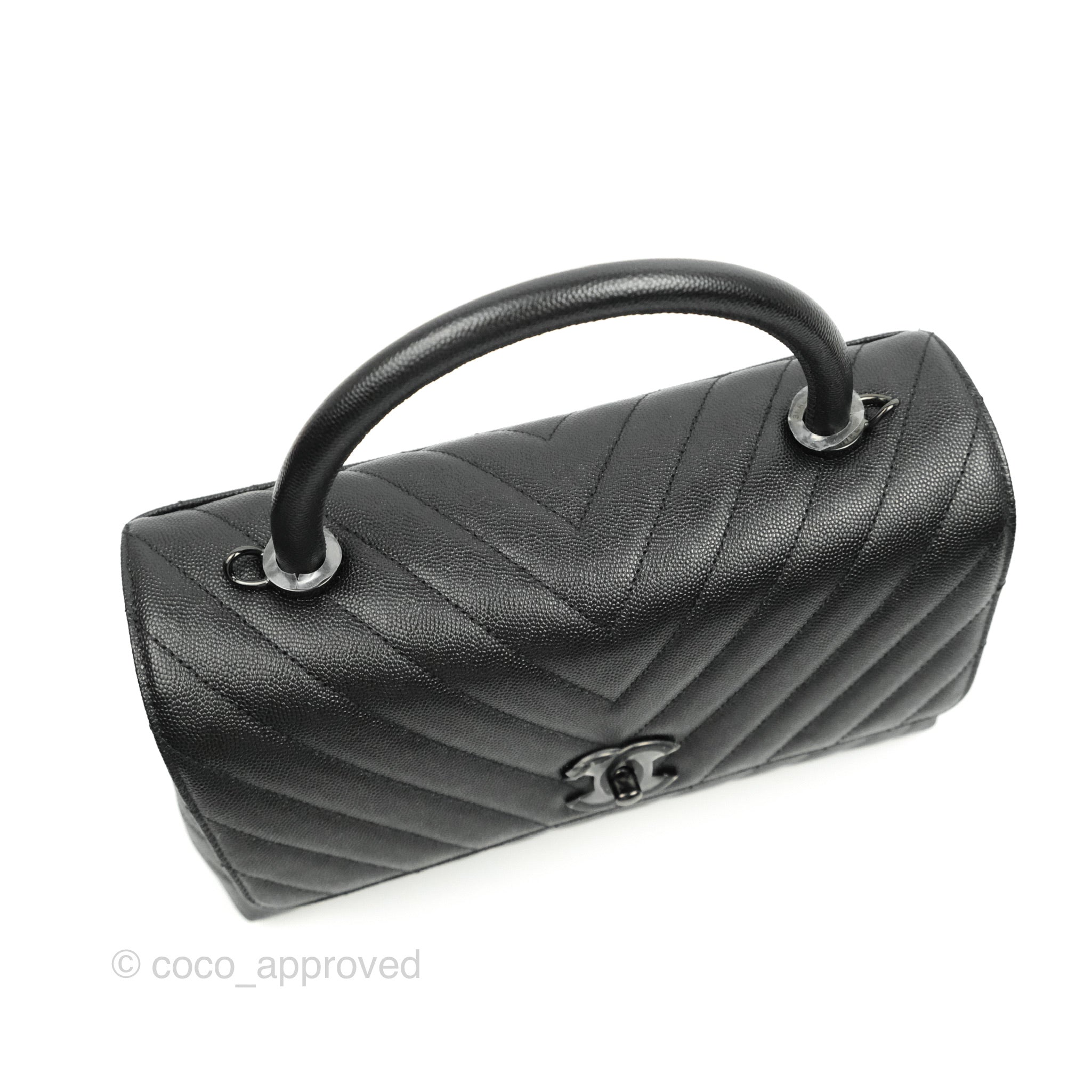 Chanel Small (Medium) Coco Handle Chevron So Black Caviar – Coco Approved  Studio