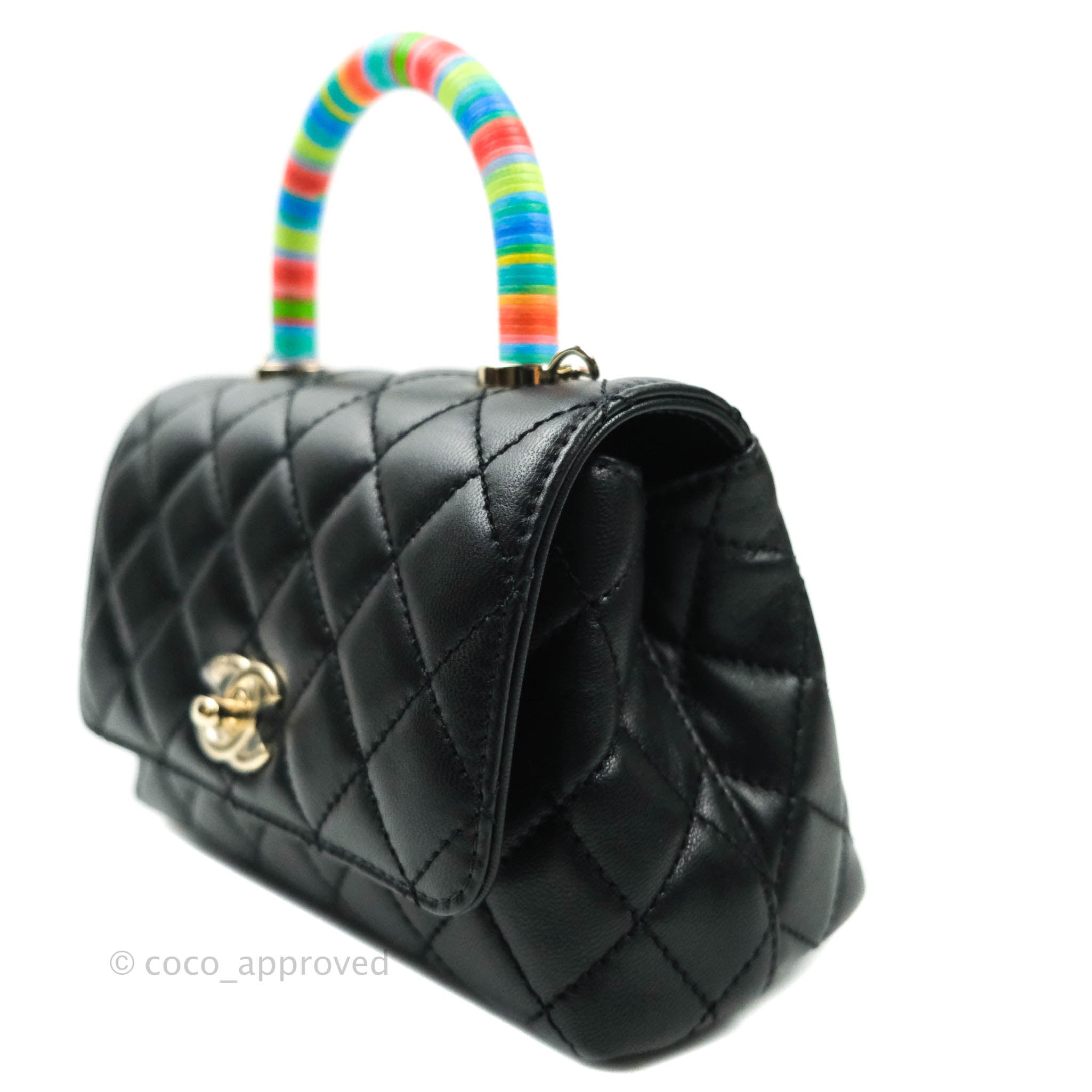 Chanel Quilted Extra Mini Rainbow Coco Handle Bag Lambskin Black Gold – Coco  Approved Studio