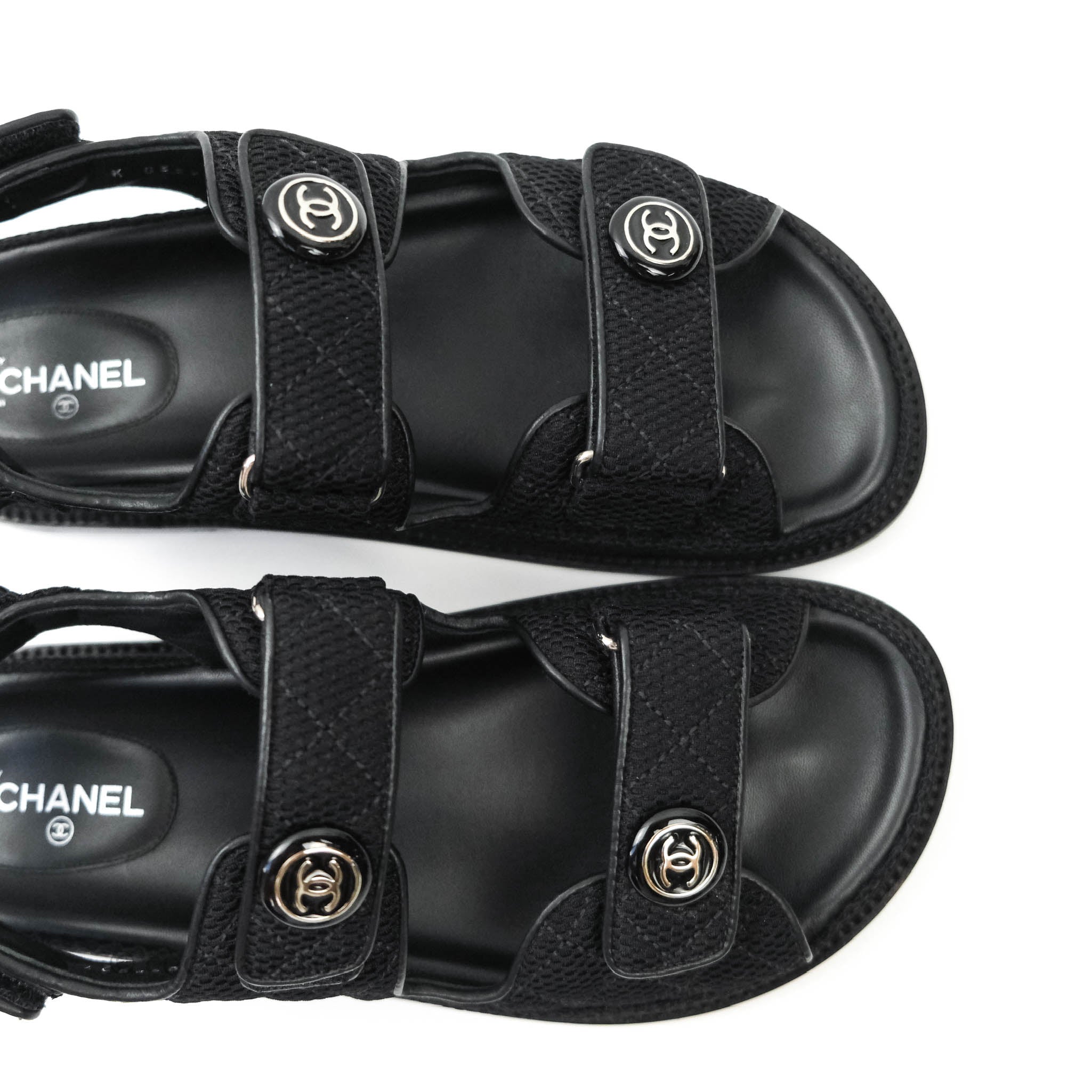 Chanel CC Black Fabric Slide Strap Flat Dad Sandals 21C – Coco Approved  Studio