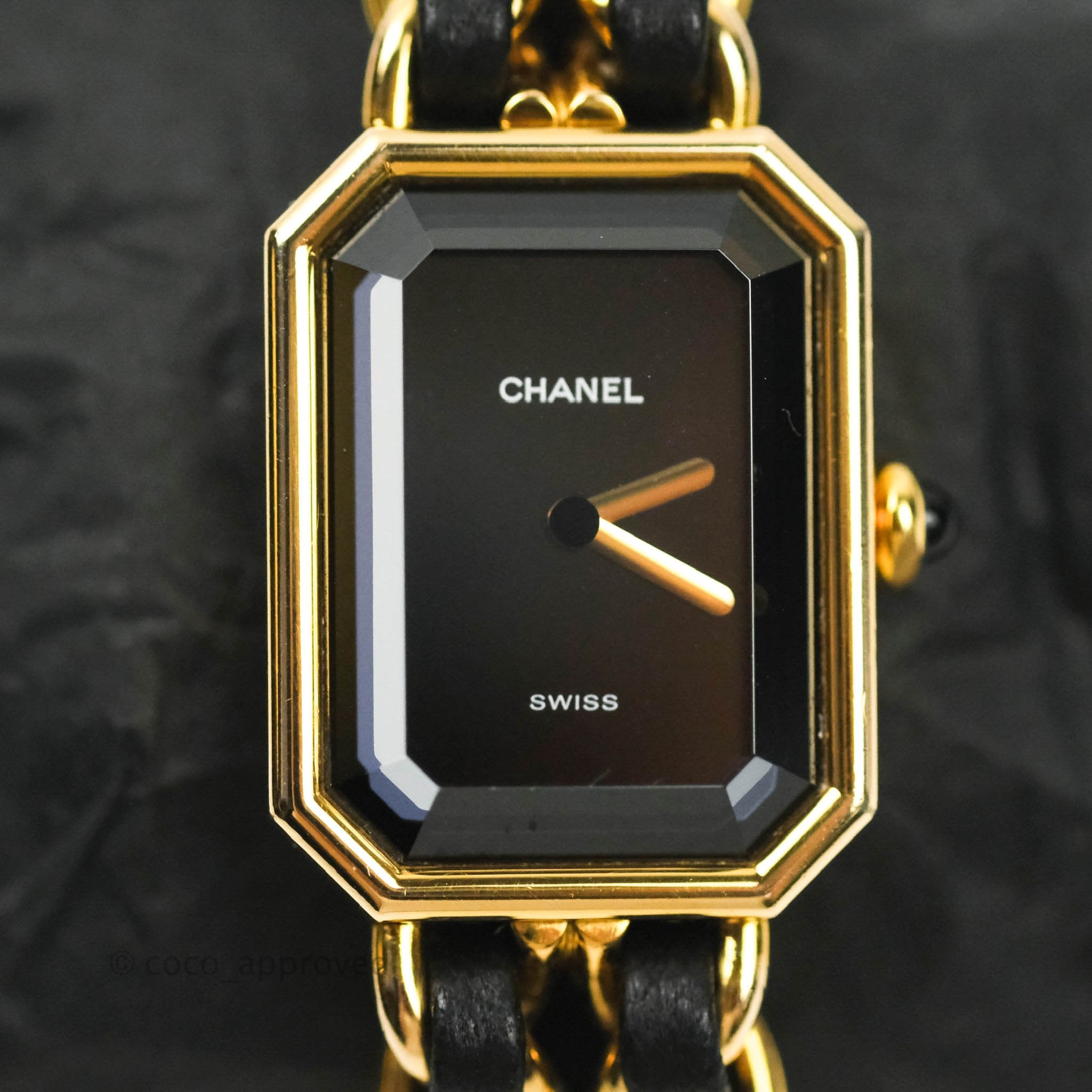 H3256  Chanel Premiere Chain Small Yellow Gold Black Dial Watch