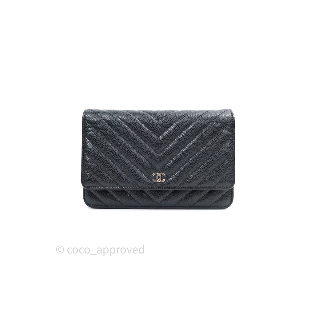 Chanel Chevron Wallet on Chain WOC Black Caviar Silver Hardware – Coco  Approved Studio