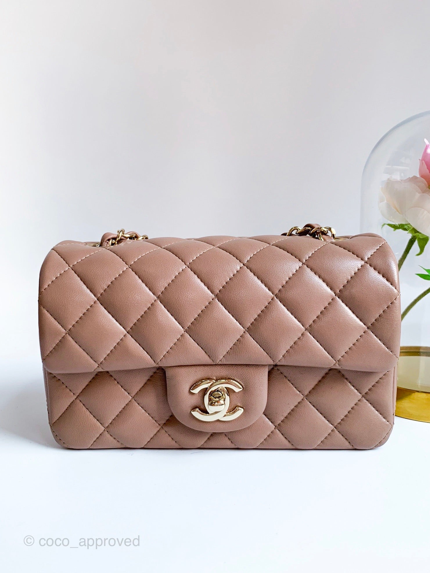 Chanel Quilted Mini Rectangular Flap Dark Beige Lambskin Gold Hardware –  Coco Approved Studio