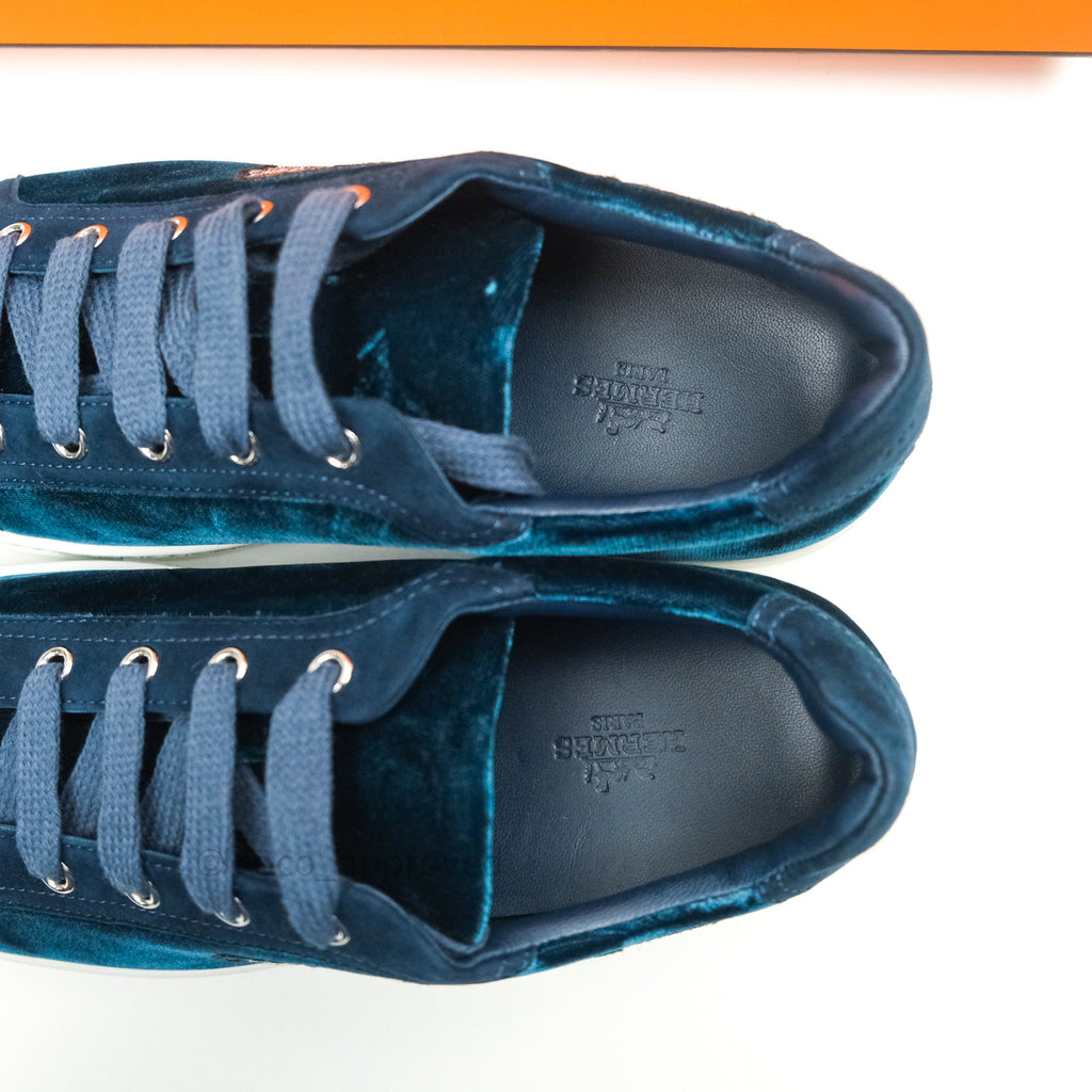 Hermès Velvet Sneakers Velvet Embroidered Wing Blue Size 39 – Coco ...