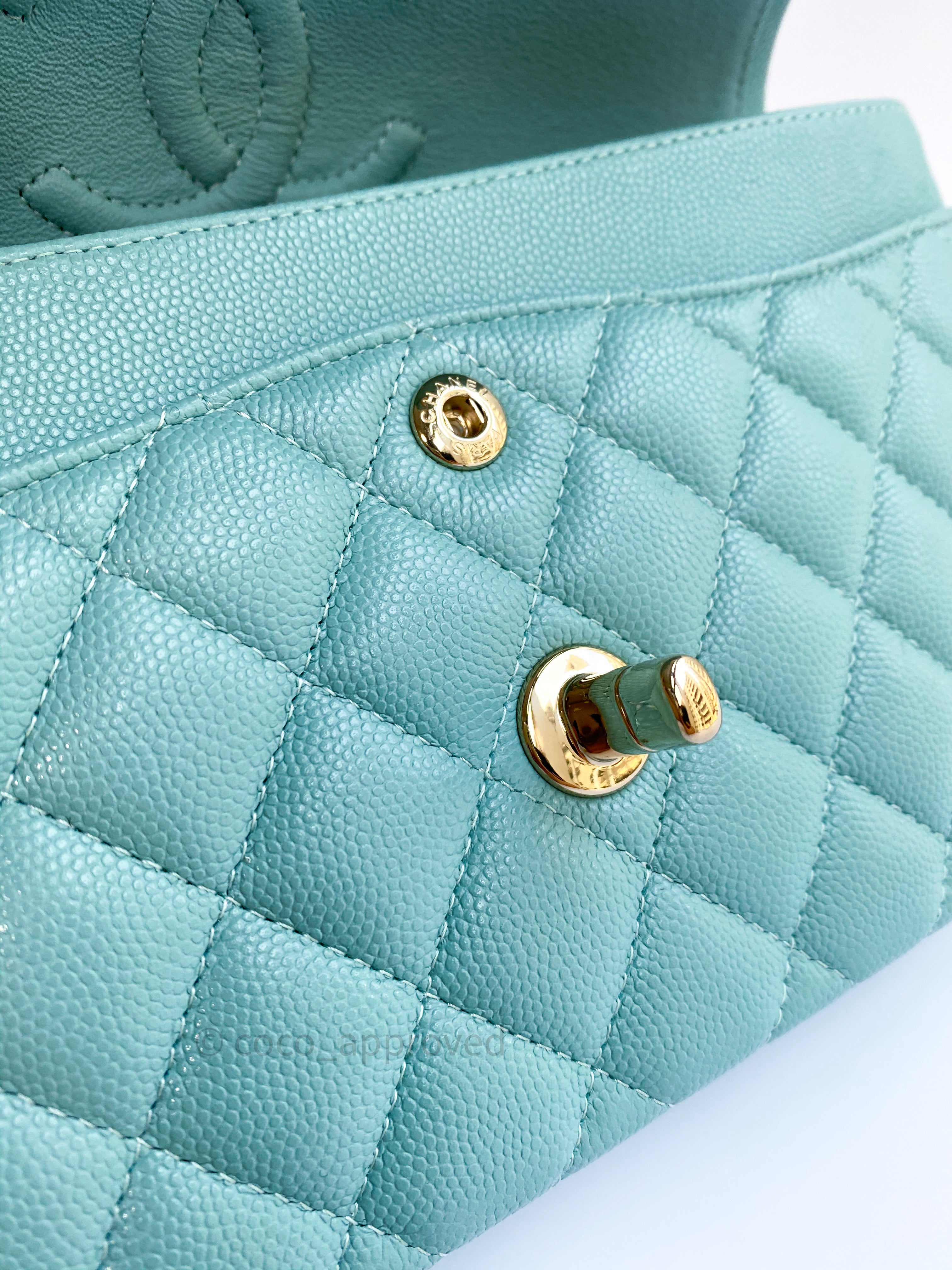 Chanel S/M Small Classic Flap Tiffany Blue Caviar Gold Hardware – Coco  Approved Studio