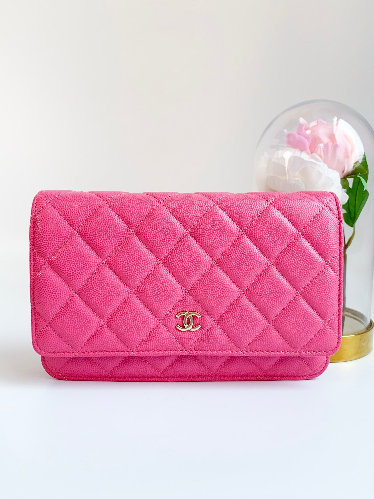 chanel hot pink wallet on chain