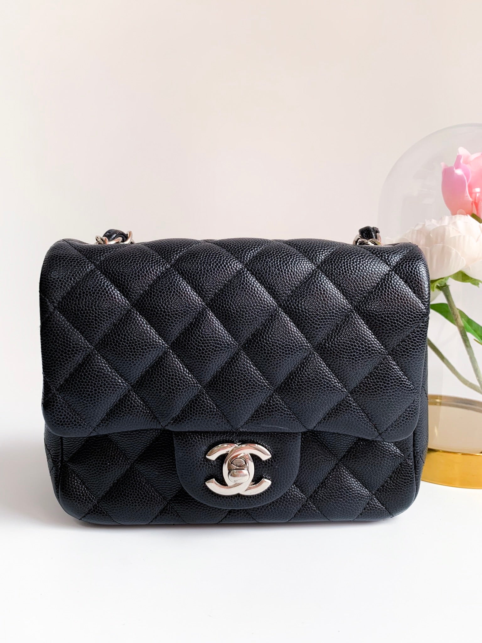 Chanel  Mini Square Classic Flap Bag  Black Caviar  SHW  Bagista