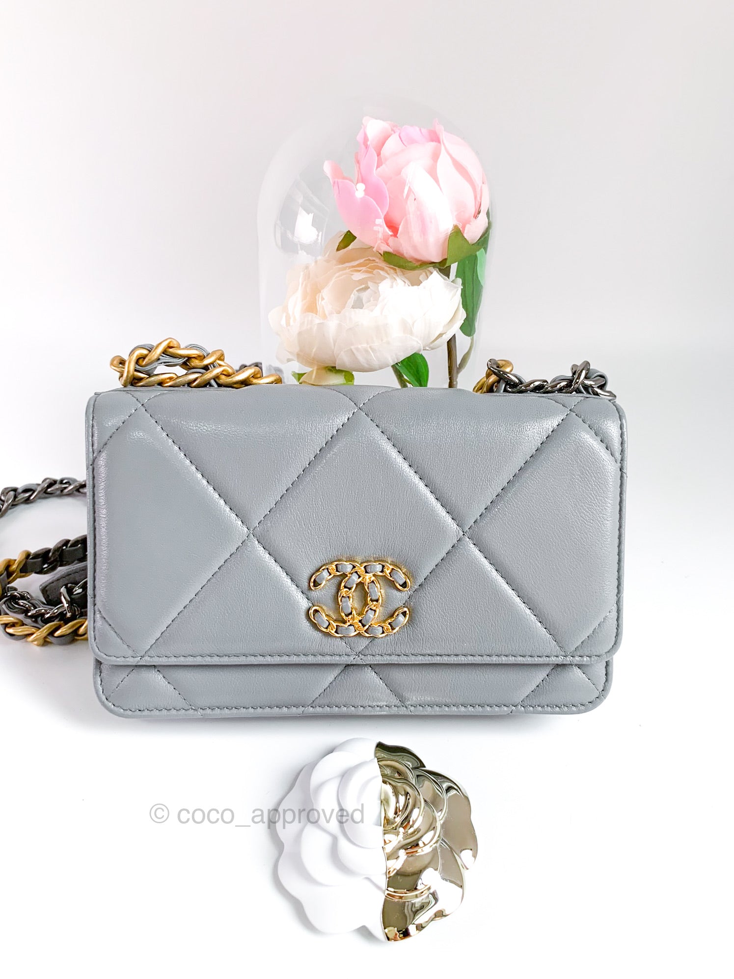 Chanel 19 Quilted Wallet on Chain WOC Grey Goatskin Mixed Hardware 20C –  Coco Approved Studio